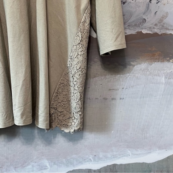 J. JILL Ponte Knit Floral‎ Lace Overlay Tunic Top Womens XL Cottagecore Taupe - Picture 4 of 16